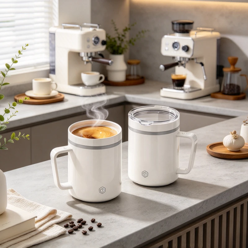 Self Stirring Coffee Mug 360ml Bone China Cup with 316 Steel Rotor Type C Charging 20s Auto Stop 8000RPM and Cool Touch Handle