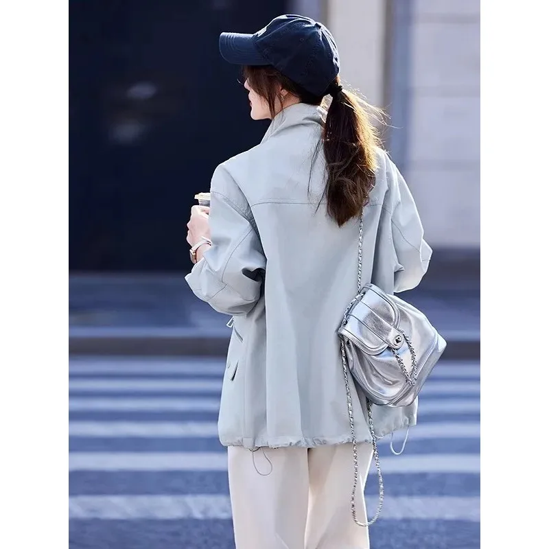 Stylish Windbreaker Korean Version Contrasting Color Casual Jacket Loose and Versatile Jacket Zippered Long-sleeved Top