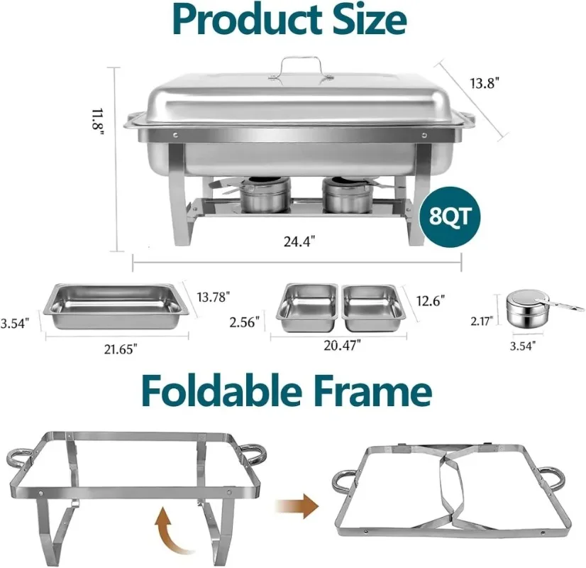 

Ensemble De Planche À Frire En Acier Inoxydable, 4 Paquets，Chauffe-assiettes Avec Couvercles, Support Pliant Pour Aliments