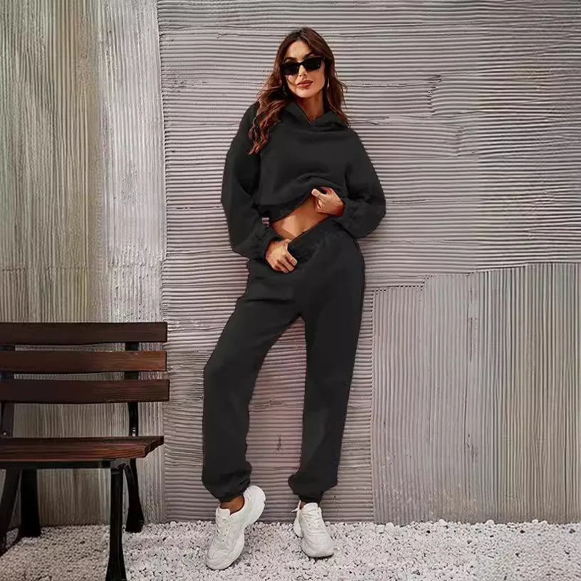 Women's Hoodie Set Long Sve Pure Color Patchwork Long Pants Faionable Casual Wear for Middle-Aged Women Autumn Season