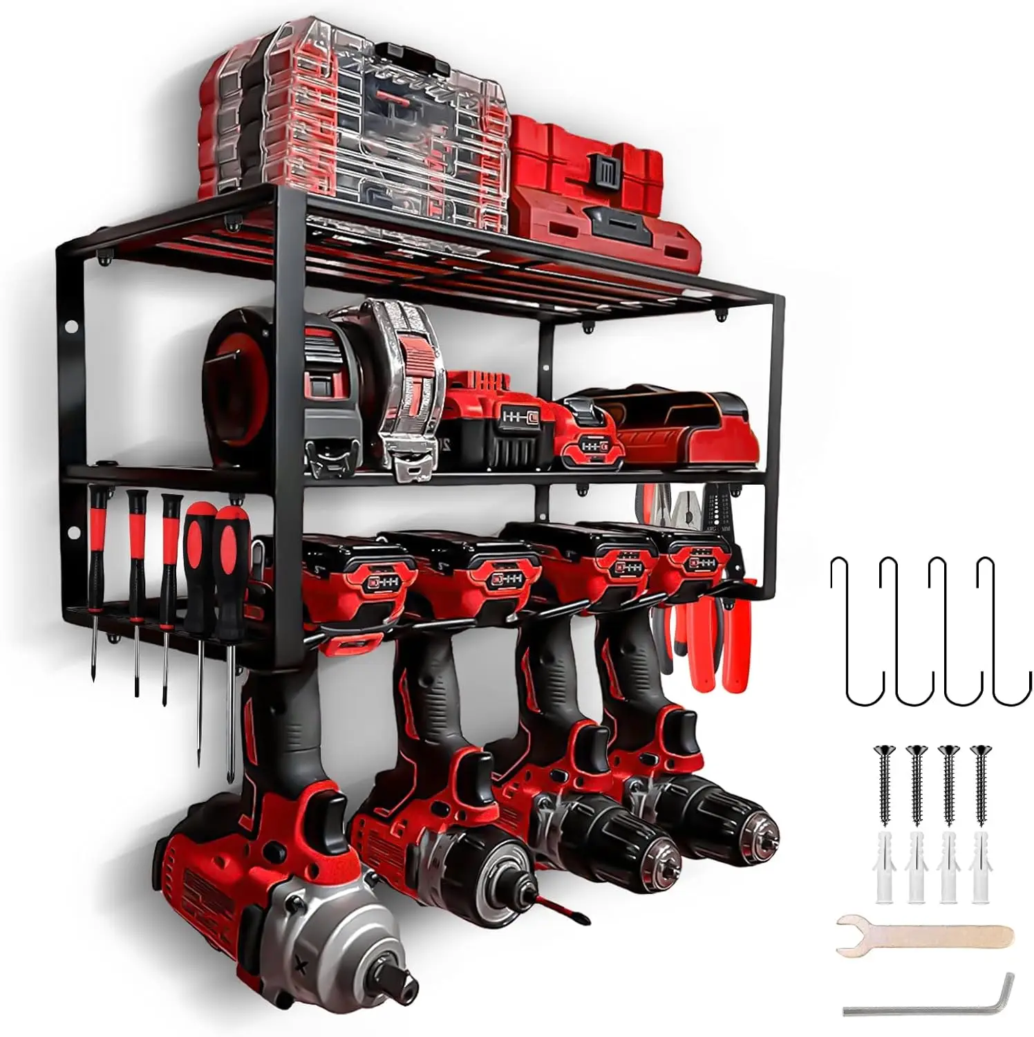 7-slots-power-tool-organizer-heavy-duty-metal-tool-shelf-wall-mount-screwdriver-rack-3-tier-workshop-cabinet-tool-utility-cart