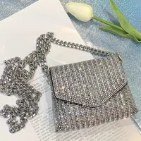 Female Bling Chain Crossbody Bag Ladies Mini Rhinestone Small Envelop Shoulder Purse Full Diamond Messenger Evening Bag