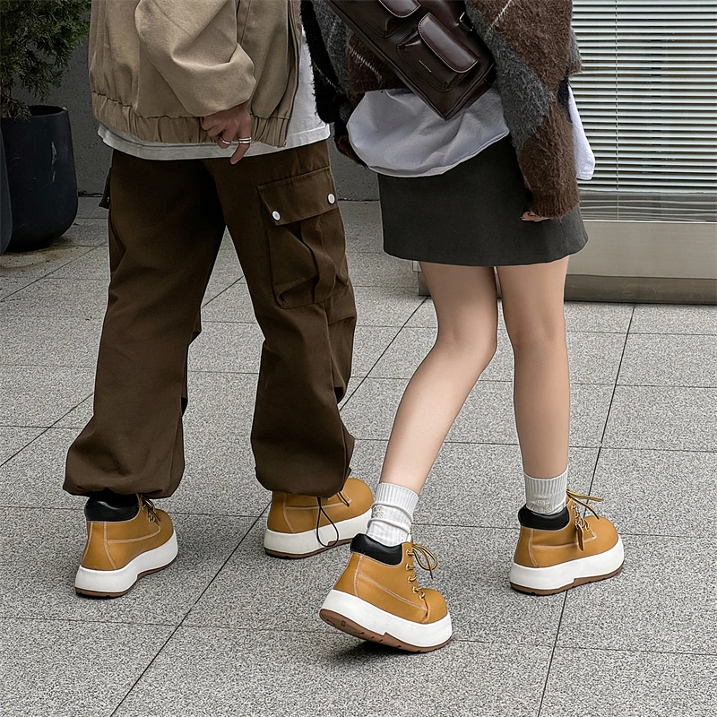 Original Design Hight Quality Outdoor Leather Boots For Men Women Couple Height Increasing Shoes Black Hombre Casual #Q20230575
