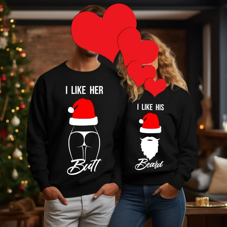 크리스마스 커플 스웨터, 겨울 스웨트셔츠, 메리 크리스마스 풀오버, 커플 매칭, 크리스마스 점퍼, 크루넥 남성 여성