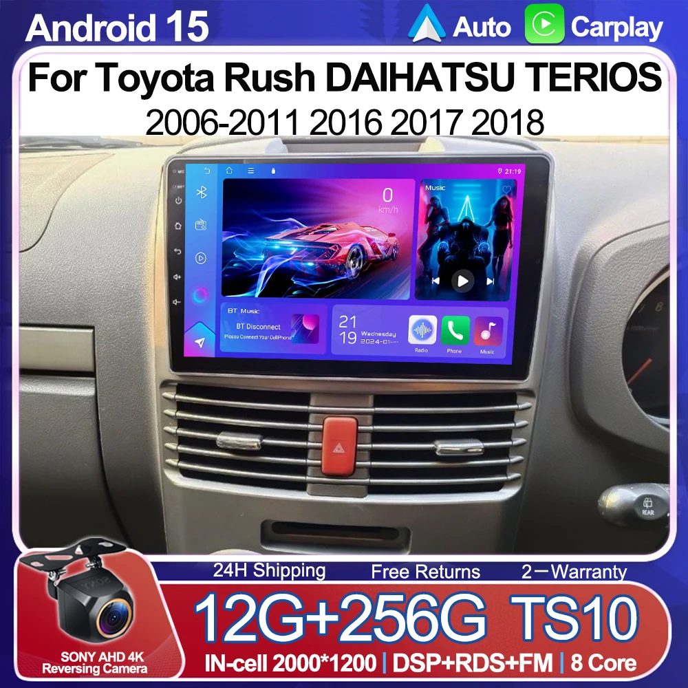 

Android 15 для Toyota Rush DAIHATSU TERIOS 2006-2011 2016 2017 2018 Carplay Auto 2K Экран Автомобильный радиоприемник BT Мультимедийный плеер WiFi