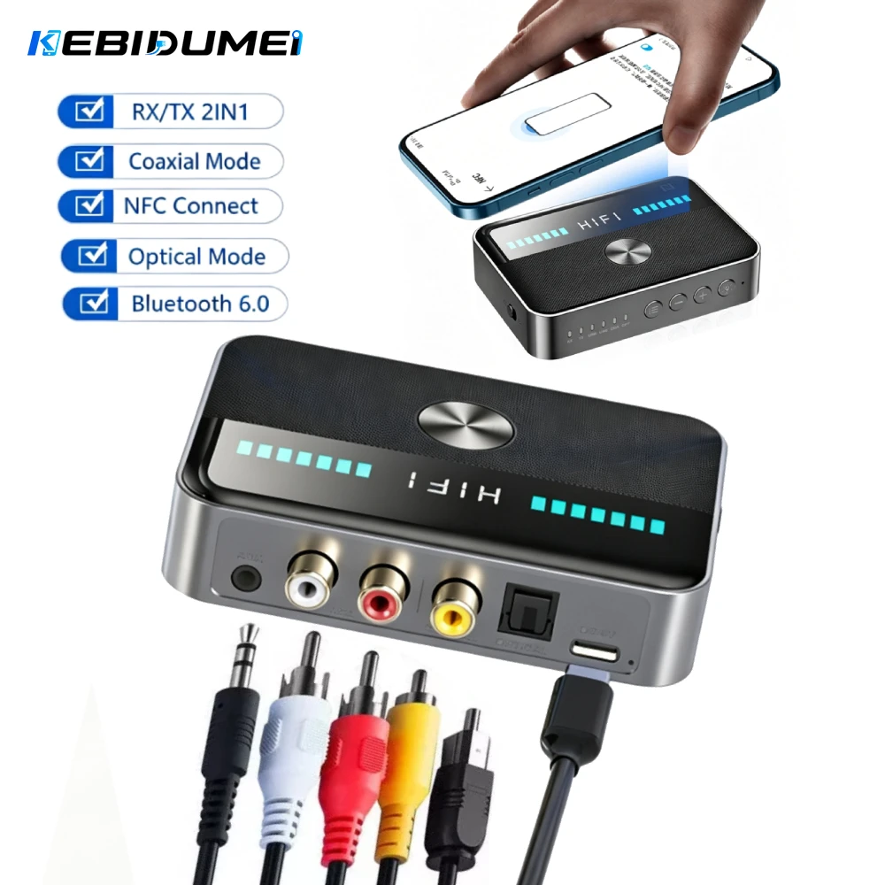 KEBIDUMEI NFC Bluetooth 6.0 Audio Receiver Transmitter Digital to Analog Converter DAC Low Latency Music Wireless Adapter