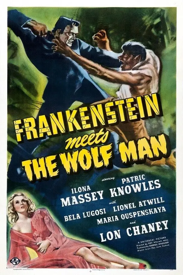 ملصق قماشي مطبوع عليه فيلم Frankenstein Meets The Wolfman، ديكور غرفة المعيشة، صورة جدار المنزل #1