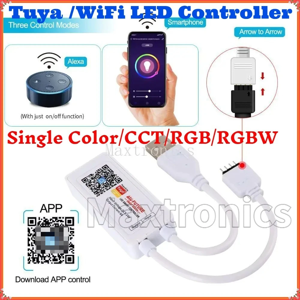 DC5-24V USB/DC Plug Tuya /WiFi LED Controller Timer Modes Smart Life App For Single Color RGB CCT RGBW 2835 5050 LED Strip Light