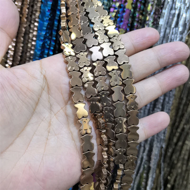 لون الفضة مطلي الهيماتيت الطبيعي الدب الصغير شكل الحجر الطبيعي خزر عازل لصنع المجوهرات سوار ذاتي الصنع العثور على الملحقات #6