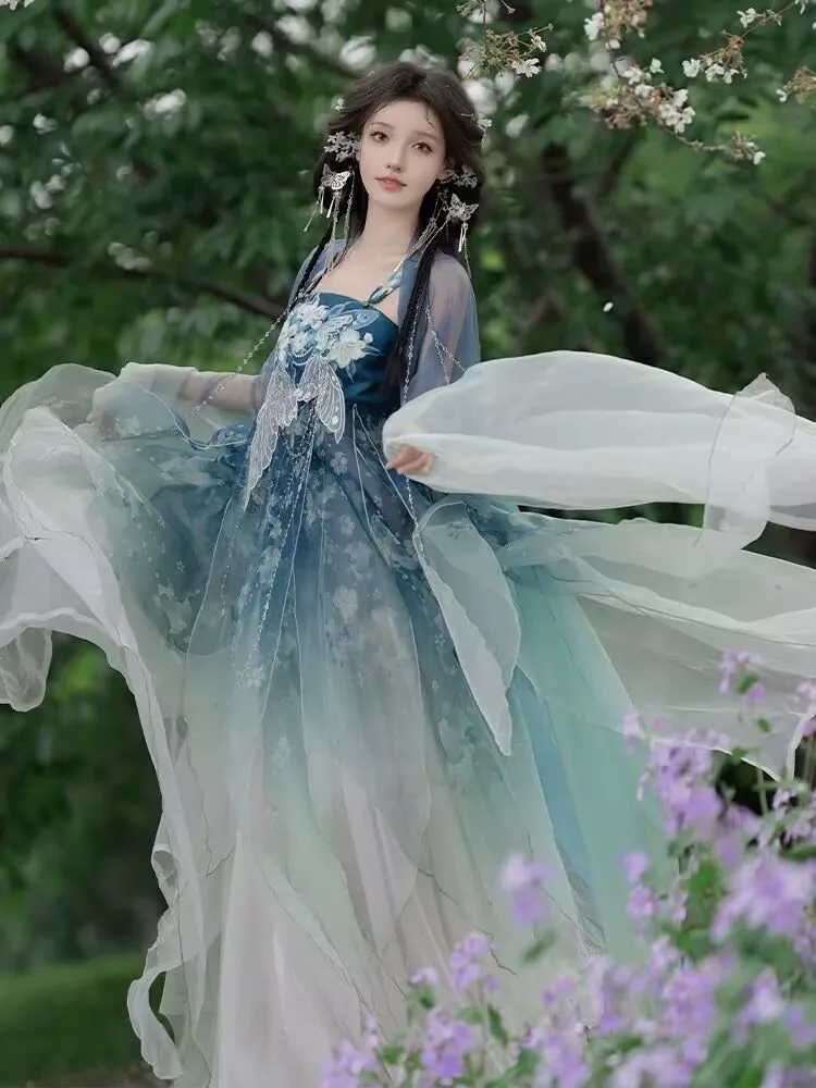 

Hanfu Dress Women Chinese Traditional Hanfu Suits Female Carnival&Halloween Cosplay Costume Vintage Gradient Green Hanfu Dress
