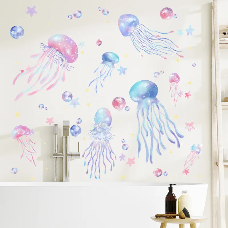 Jellyfish Vinyl Tile Child Wall Sticker For Baby Room Decoration Bathroom Accessories Adhesive Wallpaper  Wall Decor Room Decor