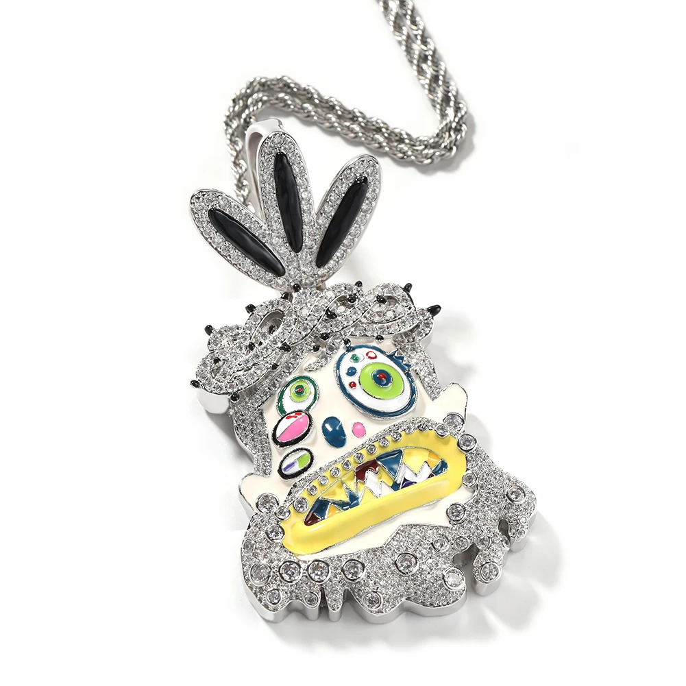 TBTK Colorful Dripping Oil Ghost Pendant Iced Out Cubic Zirconia Cartoon Necklaces For Women Man Fashion Charm Hip Hop Jewelry