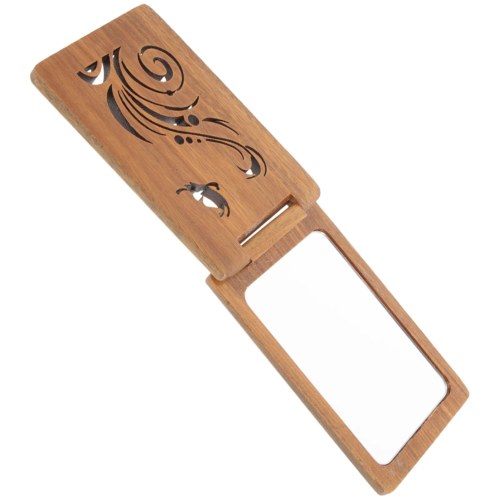 مرآة مكياج محمولة قابلة للطي بلمسة نهائية خشبية صغيرة للسفر، مرآة صغيرة مدمجة للمحفظة، مرآة جيب متينة وخفيفة الوزن #1