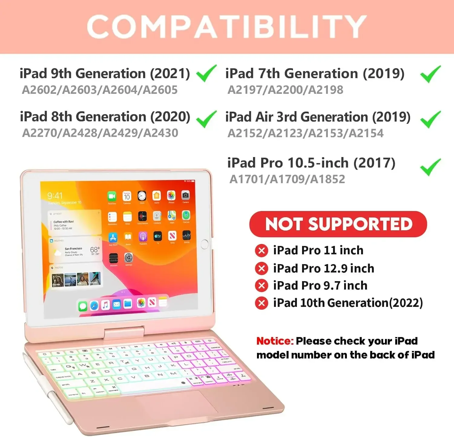 360° Rotatable Magic keyboard Case For iPad 9th Gen 2021 10.2 inch 7th 8th Tablet Cover For iPad Air 3th 2019 Pro 2nd Gen 10.5
