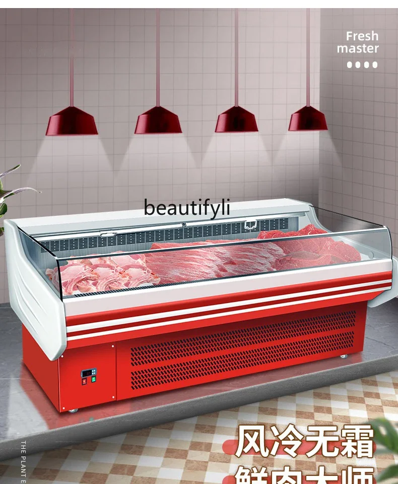 Fresh Meat Cold Fresh Meat Display Meat Preservation Commercial Pork Refrigerated Display Cabinet Air-Cooled Horizontal