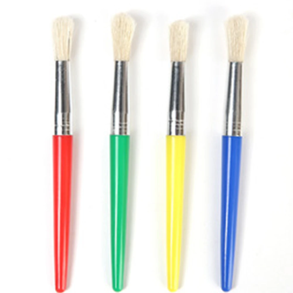 

4 Pcs Candy Color Pig Hair Oil Brush Round Head Plastic Rod Graffiti Brush Children's Painting Oil Painting Pen Easy to Clean