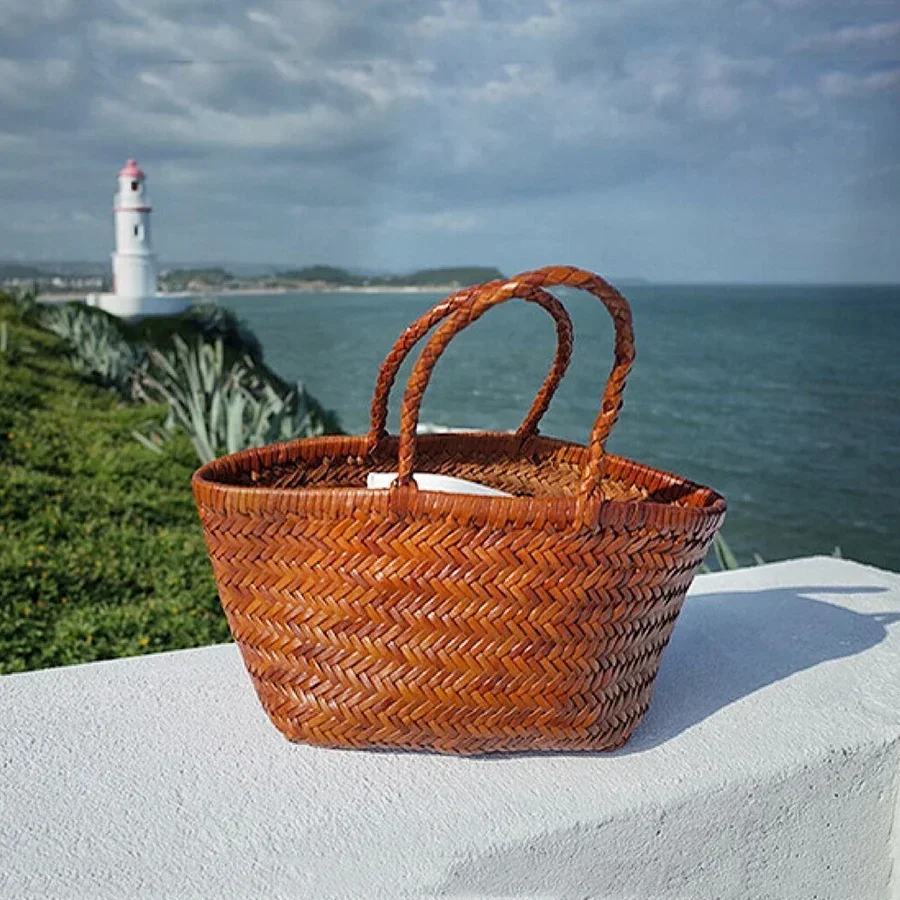 

Handmade Straw Bag For Women Summer Holiday Handbag Large Beach Bags Female Hand Woven Bag Drawstring Vegetable Basket Totes Sac