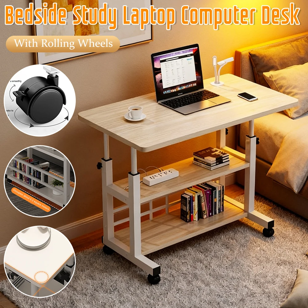 

Mobile Computer Desk with Rolling Wheels Height Adjustable Swivel Wheel Laptop Standing Desk Study Table for Home Office Bedroom