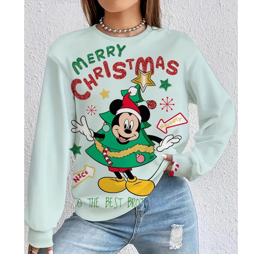 Felpa con cappuccio da donna di Natale Disney Topolino Felpa con cappuccio casual americana Felpa con cappuccio da donna autunno Hip Hop Abbigliamento casual