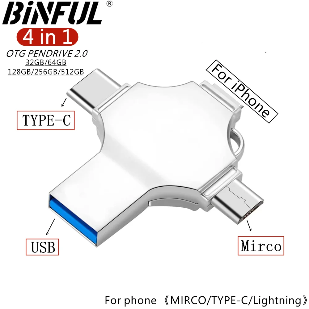 Para IPhone unidad Flash USB 3,0 de alta velocidad 512GB 256GB 1TB foto Stick 4 en 1 memoria de pulgar Pendrive para IPhone Android TYPE-C