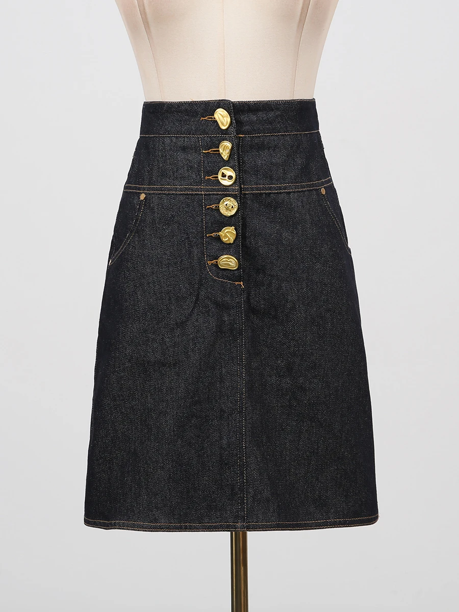 VGH Slimming Spliced Button Temperament Senim Skirts For Women High Waist Spring Designer Short Skirt Female Fashion Style New