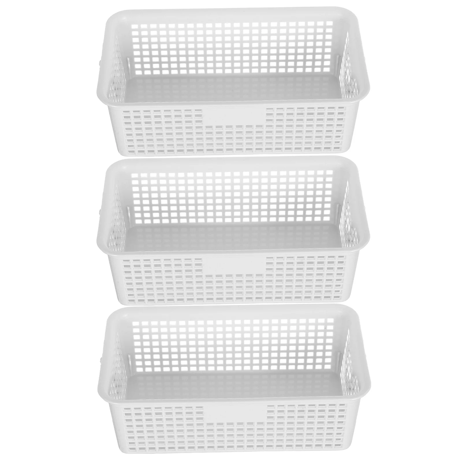 

3pcs Small Plastic Baskets 8"X4.5"X2.7" Desktop Storage Basket Hollow Organizer Bin For Office Study Home Use Portable Storage
