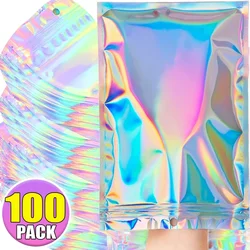 100/10PCS Iridescent Self-Sealing Bag Plastic Waterproof Laser Holographic Clear Storage Bag Makeup Jewelry Zipper Packing Pouch