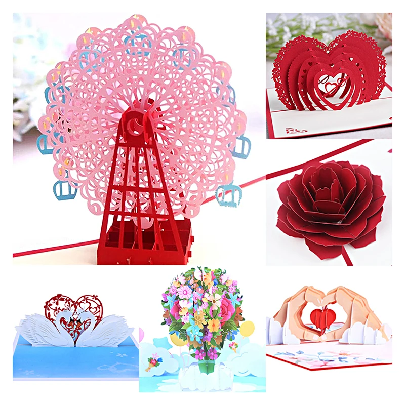 Romantic 3D Love Ferris Wheel Greeting Card, Valentine's Day, Swan, Hot Air Balloon, Thank You Card, Anniversary, Birthday Gift