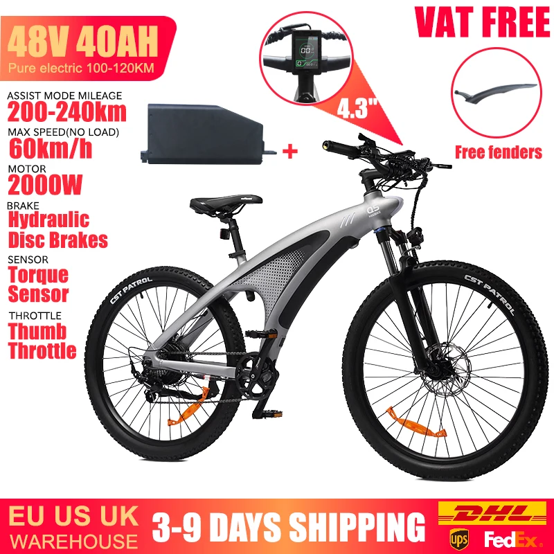 HUANCI Q5 2000W Electric Dirt Bike Off-Road Electric Bike 48V 20AH Electric Bicycle 60km/h 27.5*2.25" Ebike Adults Mountain Bike image 5