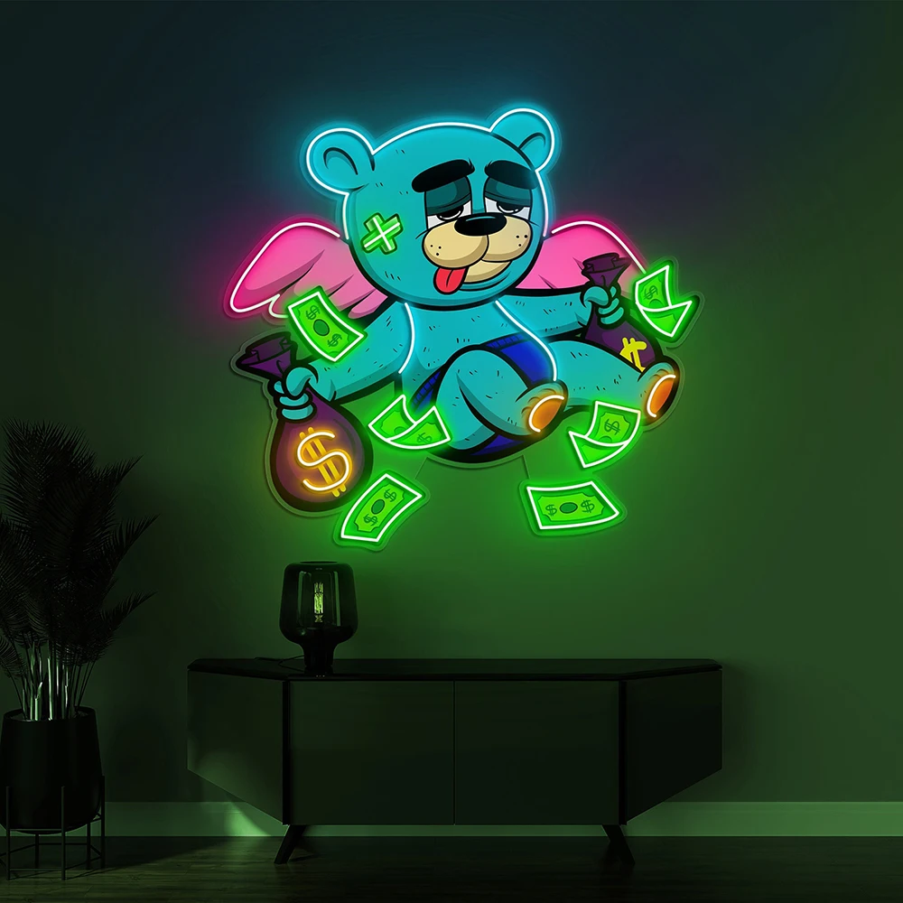 

Money and Bear Neon Sign Bear with Dollars LED Light Handmade Gaming Room Bar Wall Decor Custom Neon Sign Personalized Gifts