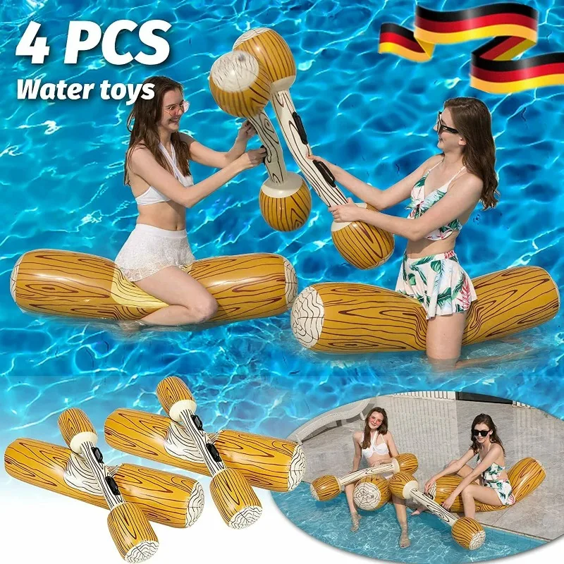Ensemble de jeux et flotteurs gonflables imitation bois, fabriqués en PVC épaissi et résistant aux fuites, avec une excellente flottabilité ; idéal pour les combats aquatiques appréciés des enfants et des adultes. Convient aux piscines de jardin, aux plages, aux lacs, aux fêtes estivales et aux jeux aquatiques en plein air.