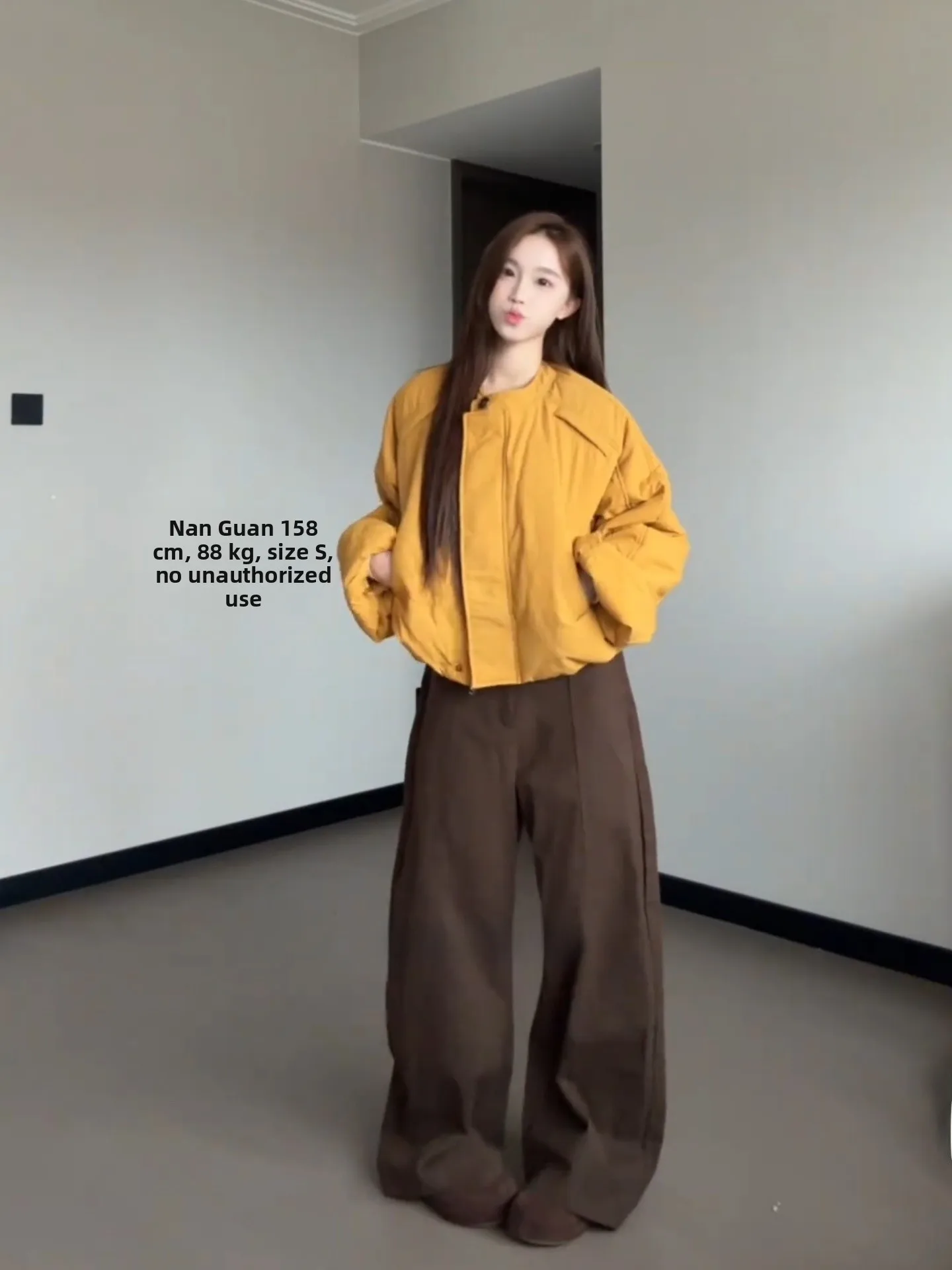 

Yellow Flower Bud Short down Cotton Jacket Women's Thickened Stylish Winter Coat Korean Style Loose Fit Long Sleeve Zipper