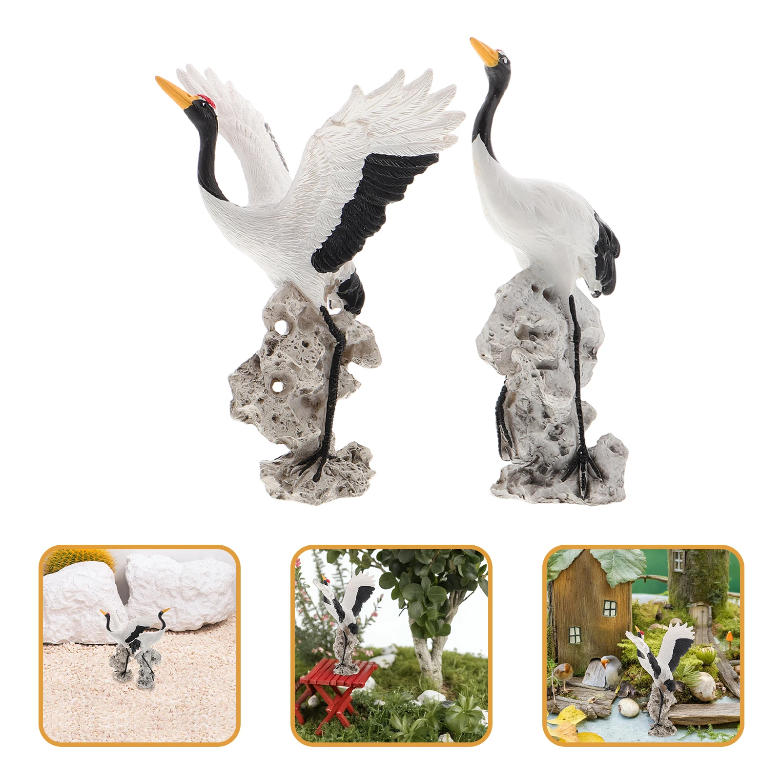 

2Pcs Meticulously Crafted Crane Sculptures For Home Decor Lifelike Bird Figurines Resin Garden Decorations Bonsai Arrangements