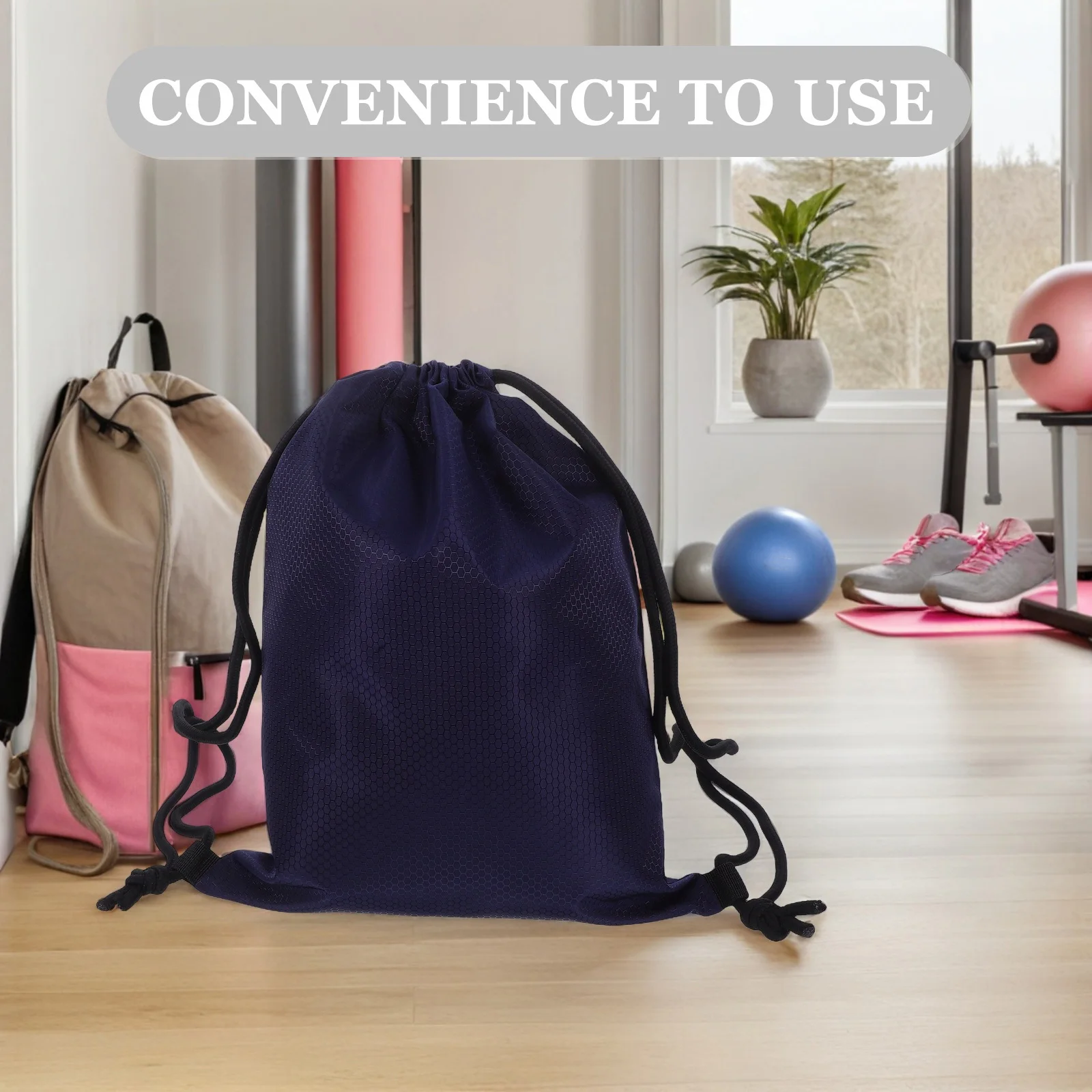 Waterproof Drawstring Gym Bag Blue Small Lightweight Polyester Sports Equipment Bag for Men Women Outdoor Fitness Travel