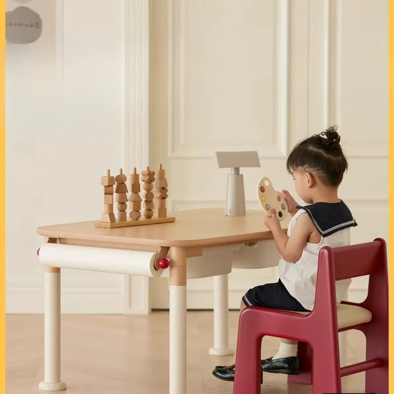 

Children's solid wood handmade table, baby reading area study table