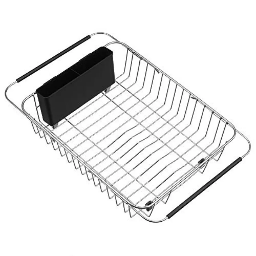 

Expandable Dish Drying Rack Over The Sink with Utensil Storage Holder Rustproof Stainless Steel Silverware Organizer Fits Sink