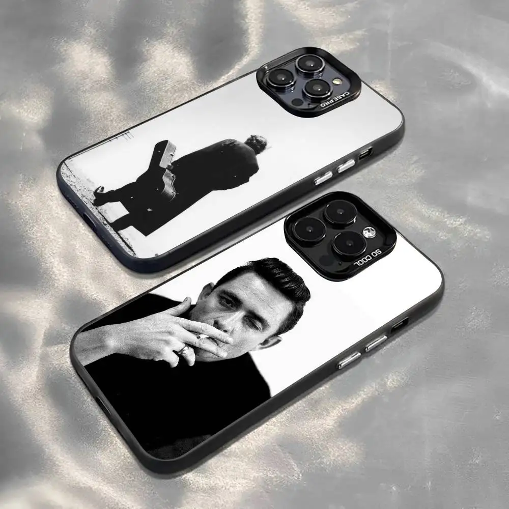 

M-Musician Johnny Cash Phone Case For iPhone 17,16,15,14,13,12,11 Plus,Pro Max,XS,Colored Silver Plated Inside Cover
