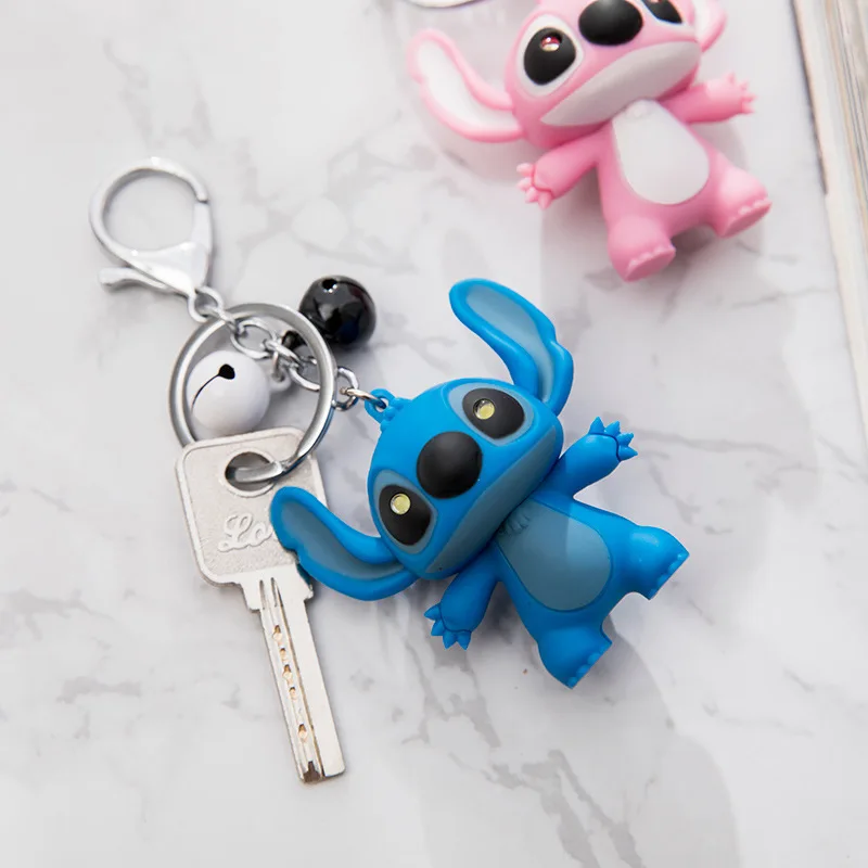 Disney Stitch Toys Keychain Anime Figure Stitch Pendant Pink Angel Keychains Women Car Keyring Girl Birthday Gift Eyes Glow Cute