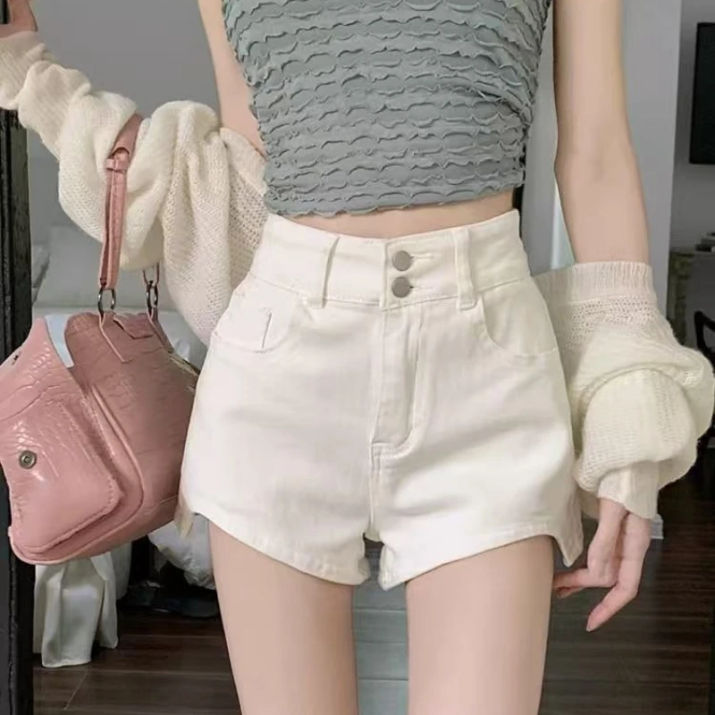 

Женские эластичные тонкие плотные и узкие джинсовые шорты с подтяжкой ягодиц и двухконтактными пуговицами с высокой талией