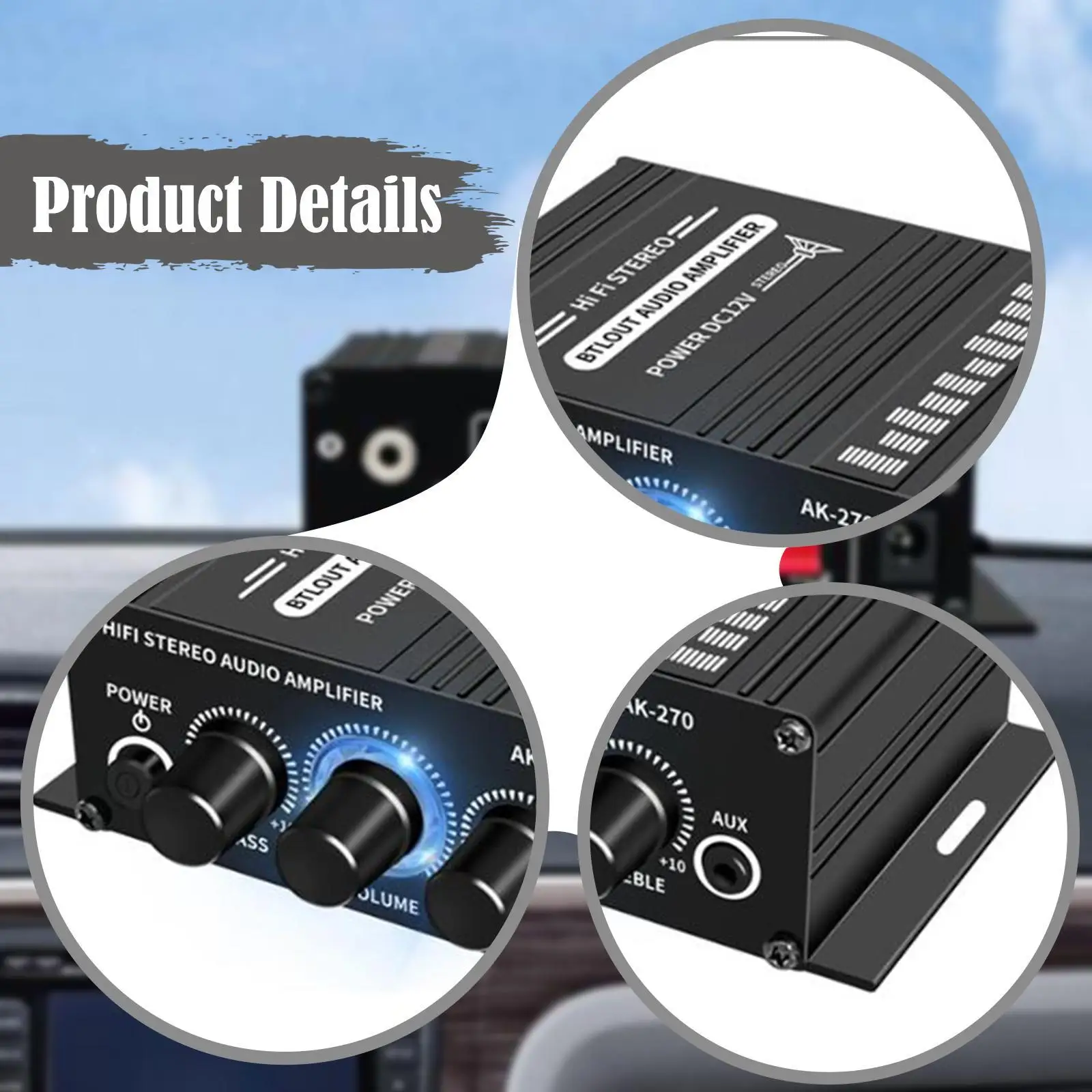 Stereo Audio Amplifier 2 Channel Office Computer for Speaker 3.5mm AUX Input