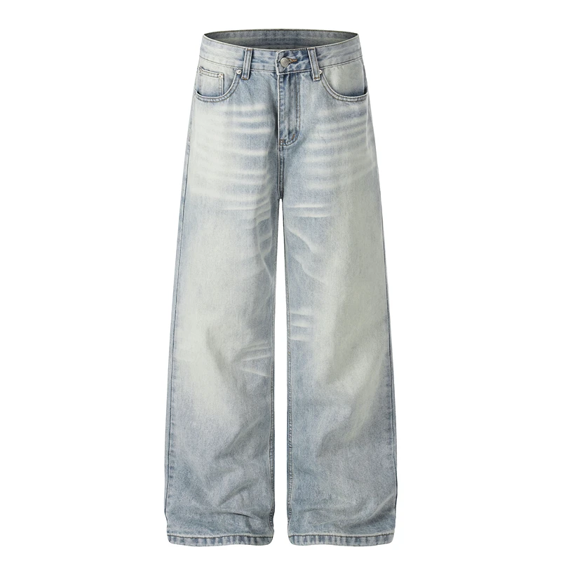 

GXFortune American Retro Waed Street Wide Leg Jeans Loose Straight Cut Men Women Trendy Long Pants Casual Straight Jeans