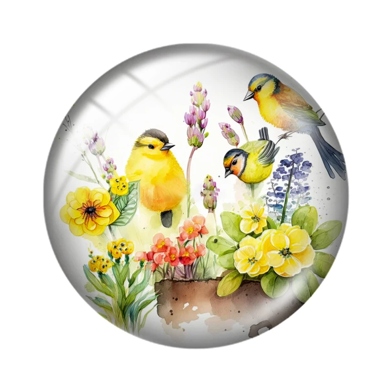 Canary Bird  Spring Flowers 10pcs 12mm/18mm/20mm/25mm Round photo glass cabochon demo flat back Making findings