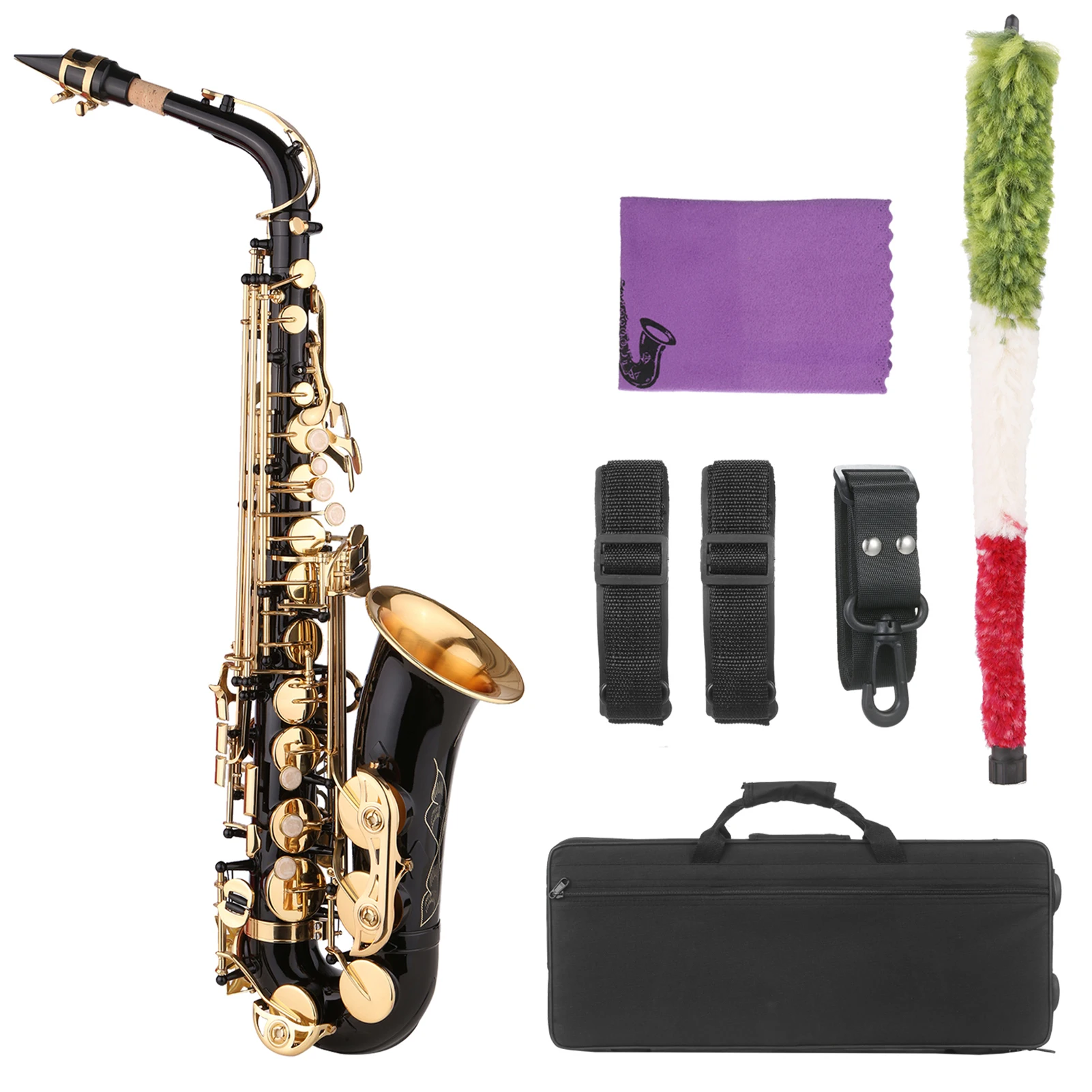 Saxophone Black Paint E-flat Sax for Beginner Student Intermediate Player Brass Eb Alto Saxophone w Mouthpiece Brush Sax Straps