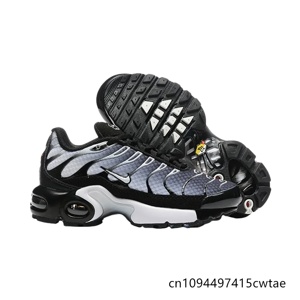 

Nike Air Max Plus Casual Comfortable Wear-resistant Breathable Versatile Vintage Sports Running Shoes Kids Gray White Black
