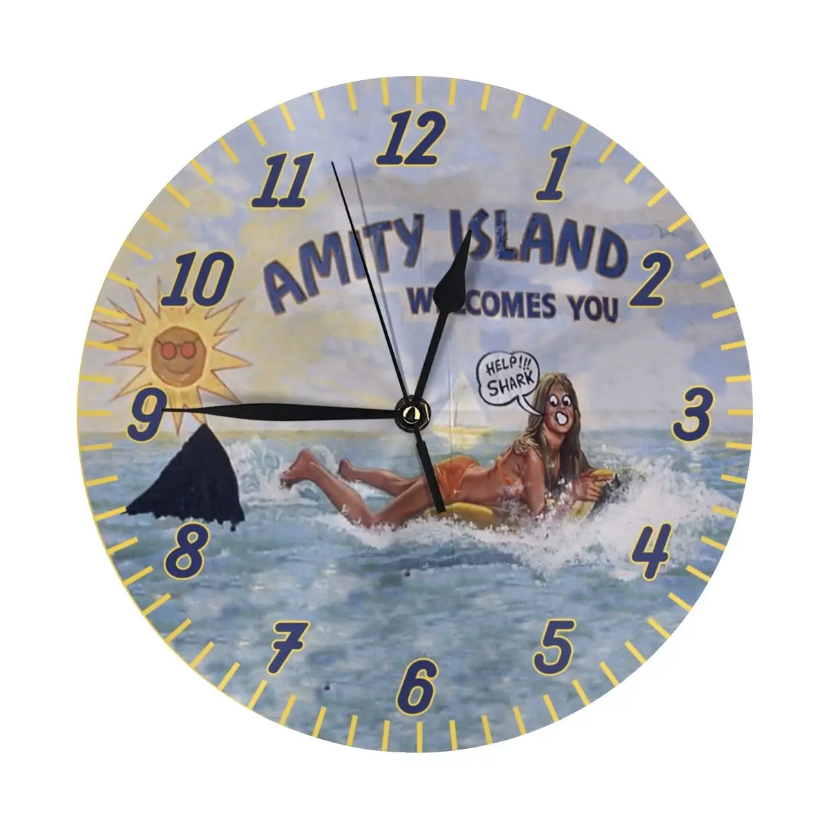 Welcome To Amity Island Wall Clock Easy to Read Wall Mounted Clock With Silent for Home Decor