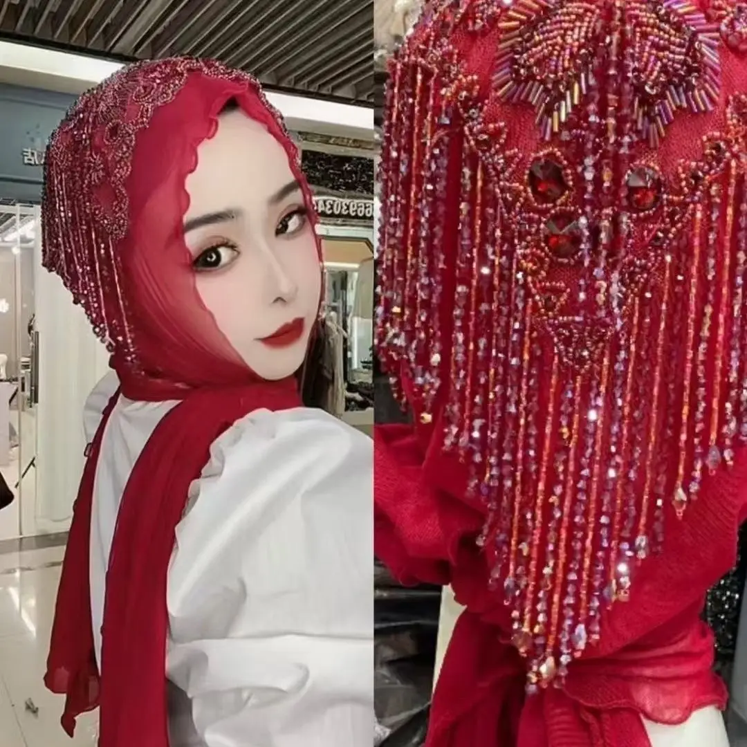 حجاب المرأة المسلمة شال الحجاب شحن مجاني فاخر شرابات وشاح ماليزيا الصلاة كوفي الإسلام المملكة العربية السعودية الدانتيل عمامة 05406 #2