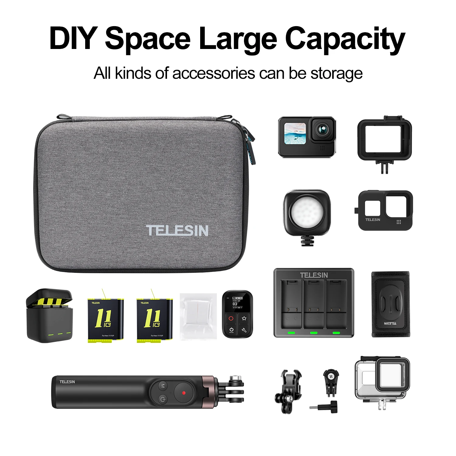 TELESIN Modular DIY Carry Handbag Case Travel Storage Box Protect Bag for GoPro Hero 13 12 11 10 9 Insta360 X3 X4 DJI Action 3 4