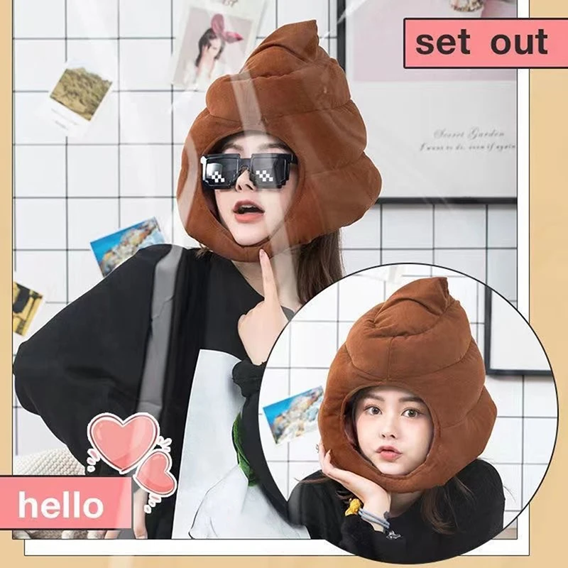 ●Creative Cute Shit Shape Plush Hat Stuffed Toy Funny Fake Poop Full Headgear Cap Gag Gift Cosplay Party Photo Props