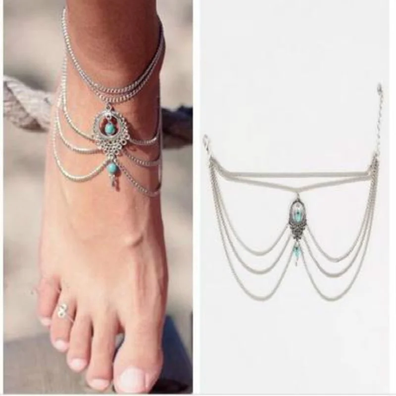 Vintage Silver Color Ankle Bracelet Foot Jewelry Barefoot Sandals Anklet for Women