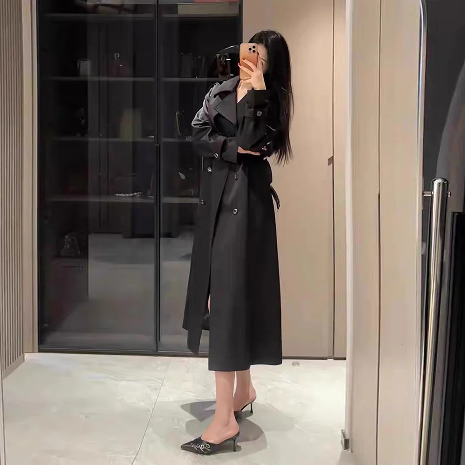 Offer Coats Woman Leather Y2k Trench Coat Features Summer Emo Lengthened Dry College Woman'S Senior Below-The-Knee Springautumn